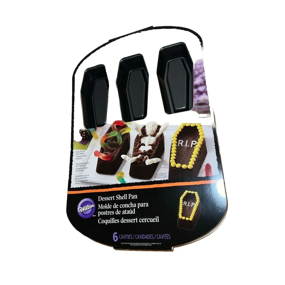 WILTON Halloween 6 Cavity COFFIN CAKE PAN Casket Cupcake Mold NEW‎ Dessert Shell